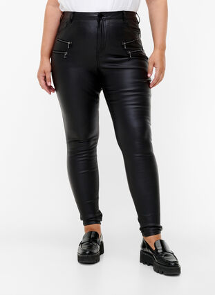 Coated Amy jeans med glidelåsdetaljer	, Black, Model image number 2