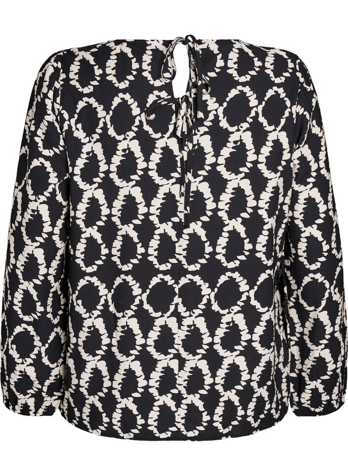Langermet bluse med trykk og sløyfer, Black ART AOP, Packshot