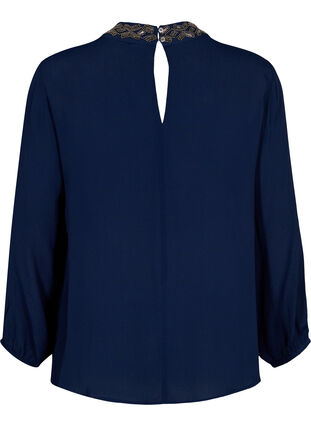 Langermet bluse i viskose med perler, Navy Blazer, Packshot image number 1