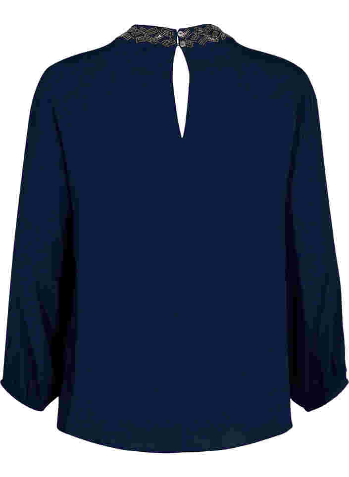 Langermet bluse i viskose med perler, Navy Blazer, Packshot image number 1