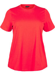 Basic T-skjorte i bomull med rund hals, Flame Scarlet