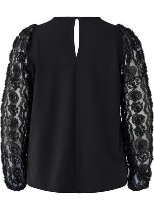Zizzi Bluse med 3D-blomster, Black, Packshot image number 1