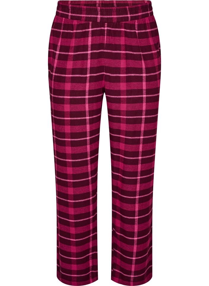 Rutete bomulls pyjamasbukser, R&oslash;d, Packshot image number 0