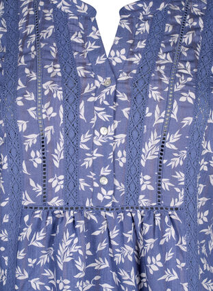 Kort kjole i viskose med blondebesetning og A-snitt, M. Blue Flower AOP, Packshot image number 2