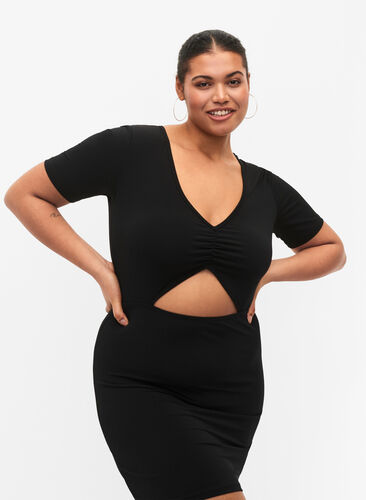 Kort kjole med utskåret parti, Black, Model image number 2