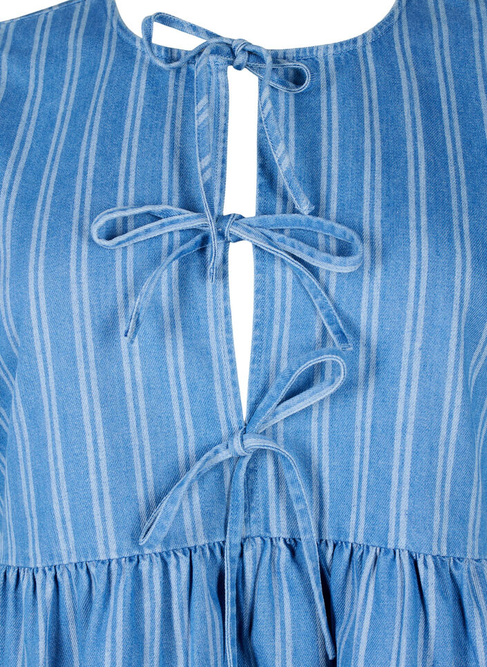 Kortermet denimbluse med stripemønster, Blue Denim Stripe, Packshot