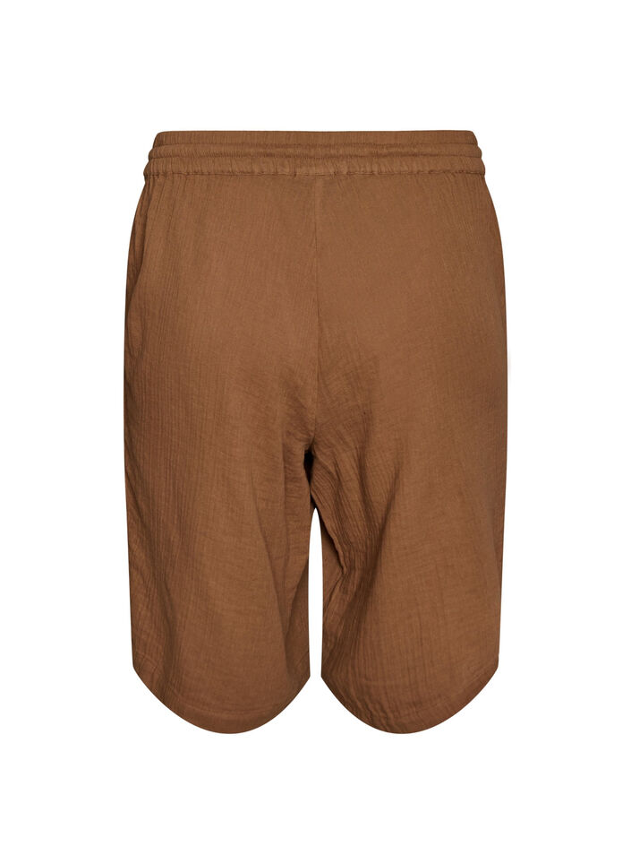 Loose fit bomullsmusselinshorts med h&oslash;y midje, Brun, Packshot image number 1