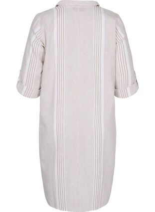 Stripet kjole i bomull og lin, White Taupe Stripe, Packshot image number 1