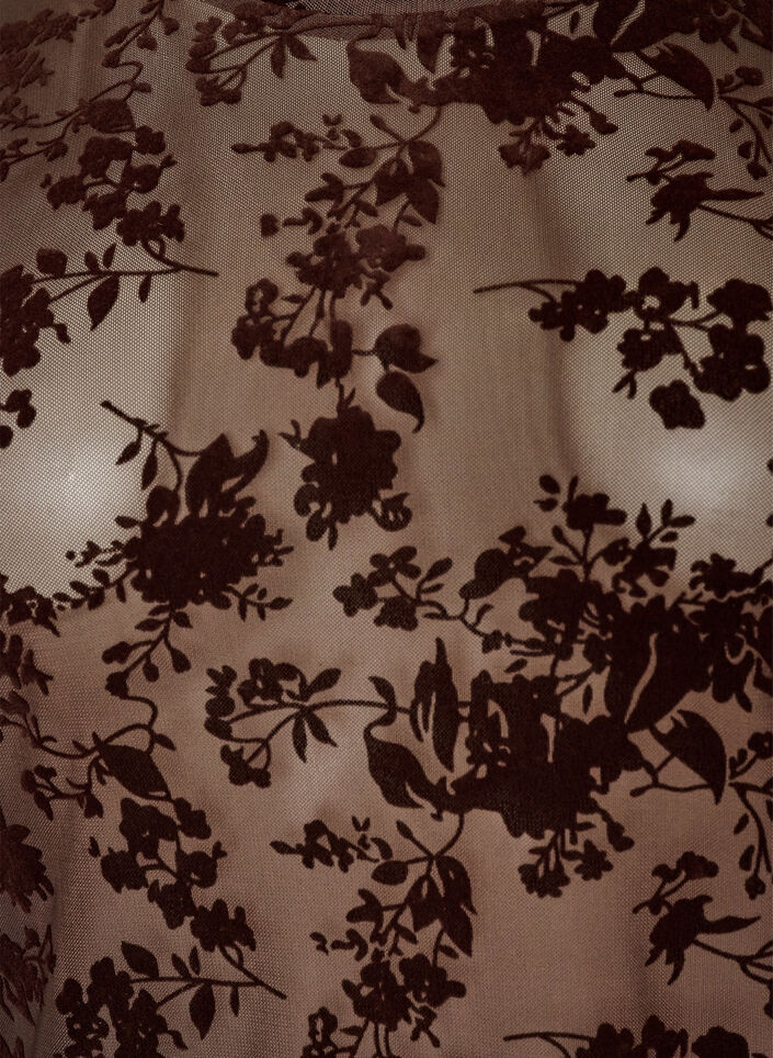 Meshbluse med blomstertrykk, Brun, Packshot image number 2