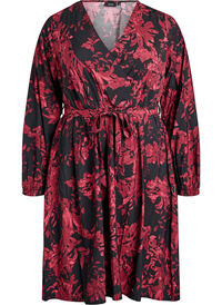 Knelang kjole med knytebelte og omslagsuttrykk, Svart Knelang kjole med knytebelte og omslagsuttrykk