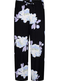 Løstsittende bukse i viskose med trykk, Black Big Flower AOP