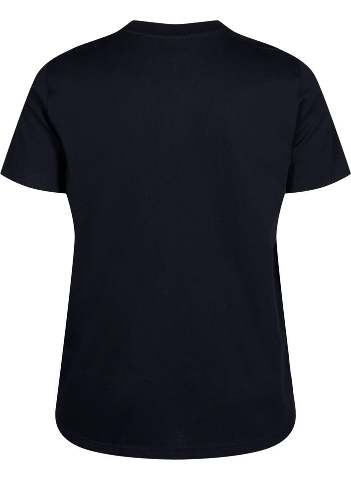 Basic T-skjorte i bomull med rund hals, Svart, Packshot image number 1