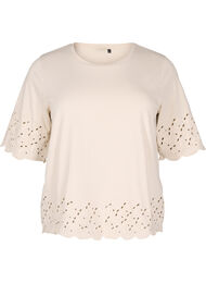 T-skjorte med broderie anglaise og bølgekant, Pumice Stone