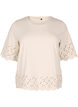 T-skjorte med broderie anglaise og bølgekant, Beige, Packshot image number 0