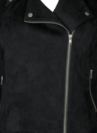 Zizzi Bikerjakke i imitert semsket skinn, Black, Packshot image number 2