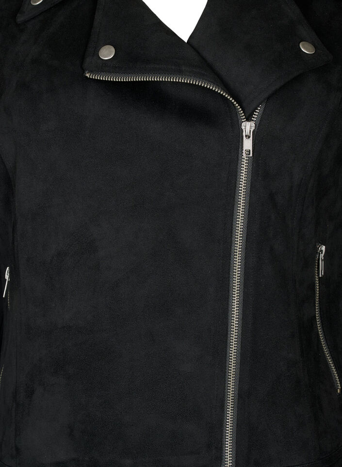 Bikerjakke i imitert semsket skinn, Black, Packshot image number 2
