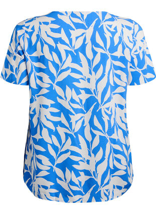 Zizzi FLASH - Kortermet bluse i viskose med trykk, Blå, Packshot image number 1