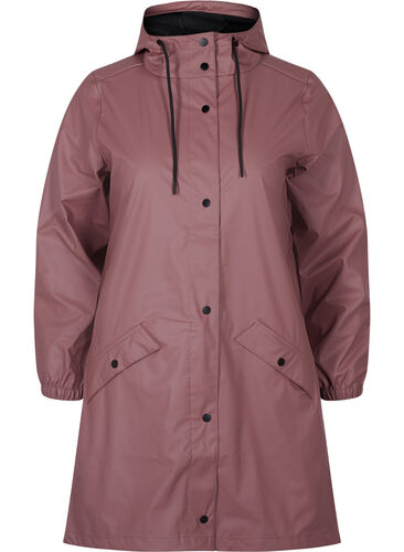 Regnjakke med hette og knappelukking, Rose Taupe, Packshot image number 0