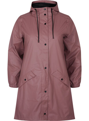 Zizzi Regnjakke med hette og knappelukking, Rose Taupe, Packshot image number 0