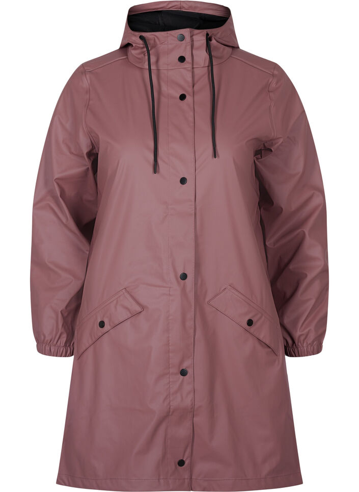 Regnjakke med hette og knappelukking, Rose Taupe, Packshot image number 0