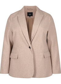 Melert blazer med splitt, Pumice Stone Mel. Melert blazer med splitt