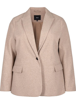Zizzi Melert blazer med splitt, Pumice Stone Mel., Packshot image number 0