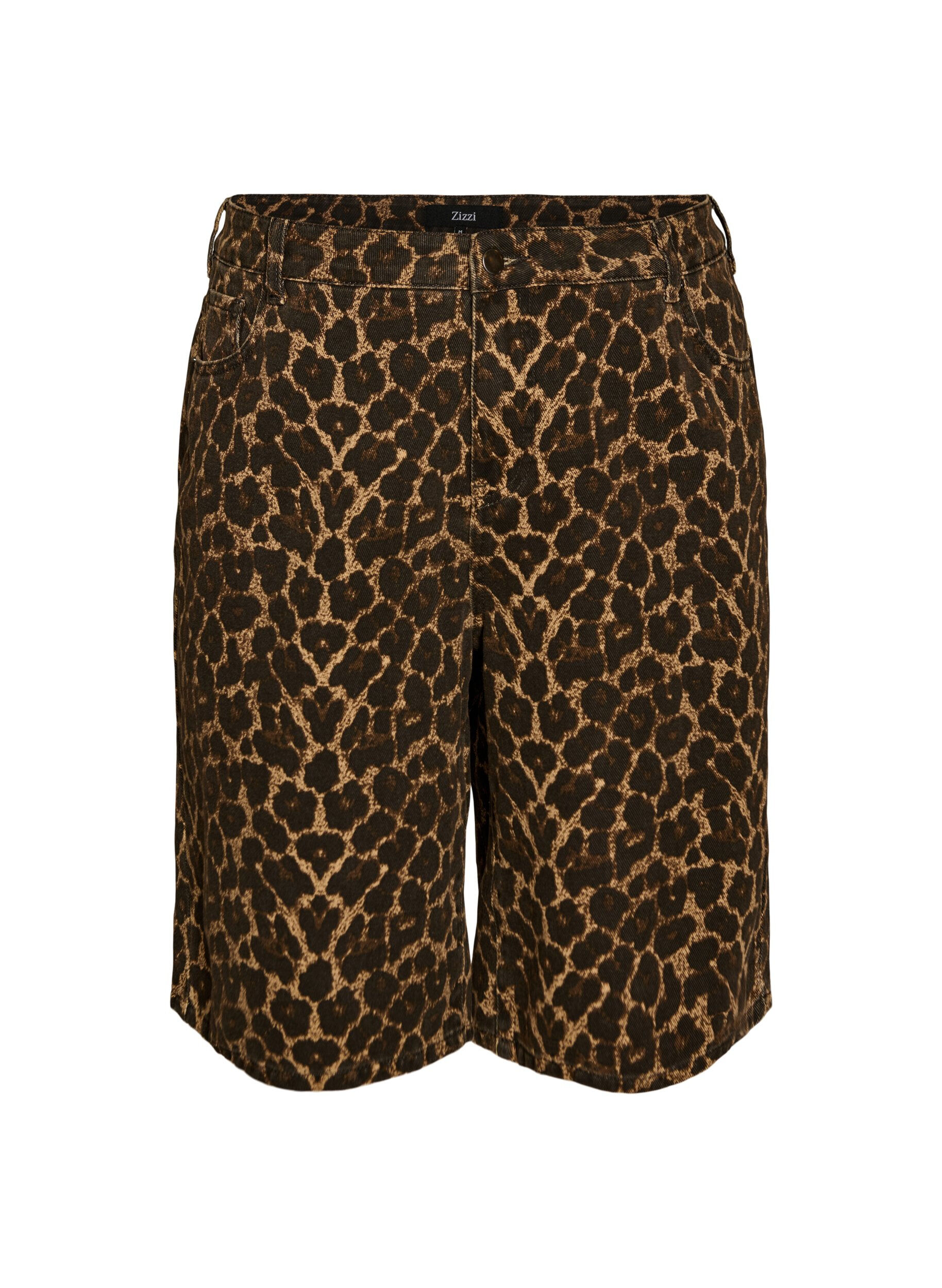 Zizzi Leopardm&oslash;nstret denim Bermudashorts, Brun, Packshot image number 0