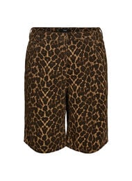 Leopardm&oslash;nstret denim Bermudashorts, Brun