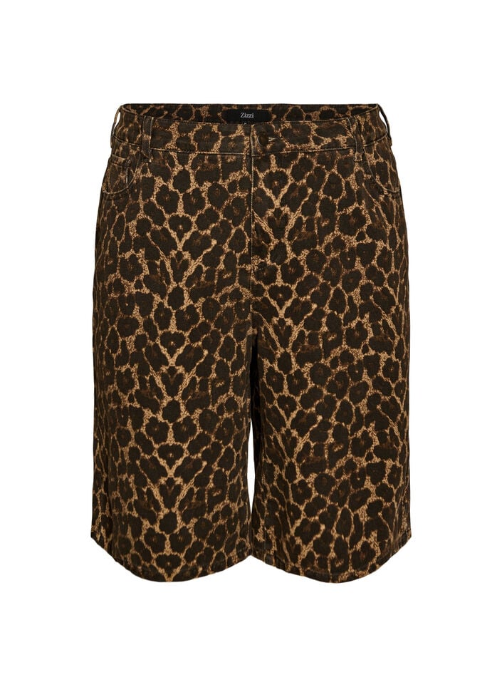 Leopardm&oslash;nstret denim Bermudashorts, Brun, Packshot image number 0