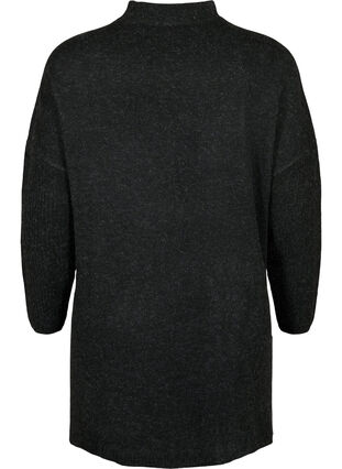 Melert strikkegenser med splitt, Dark Grey Melange, Packshot image number 1