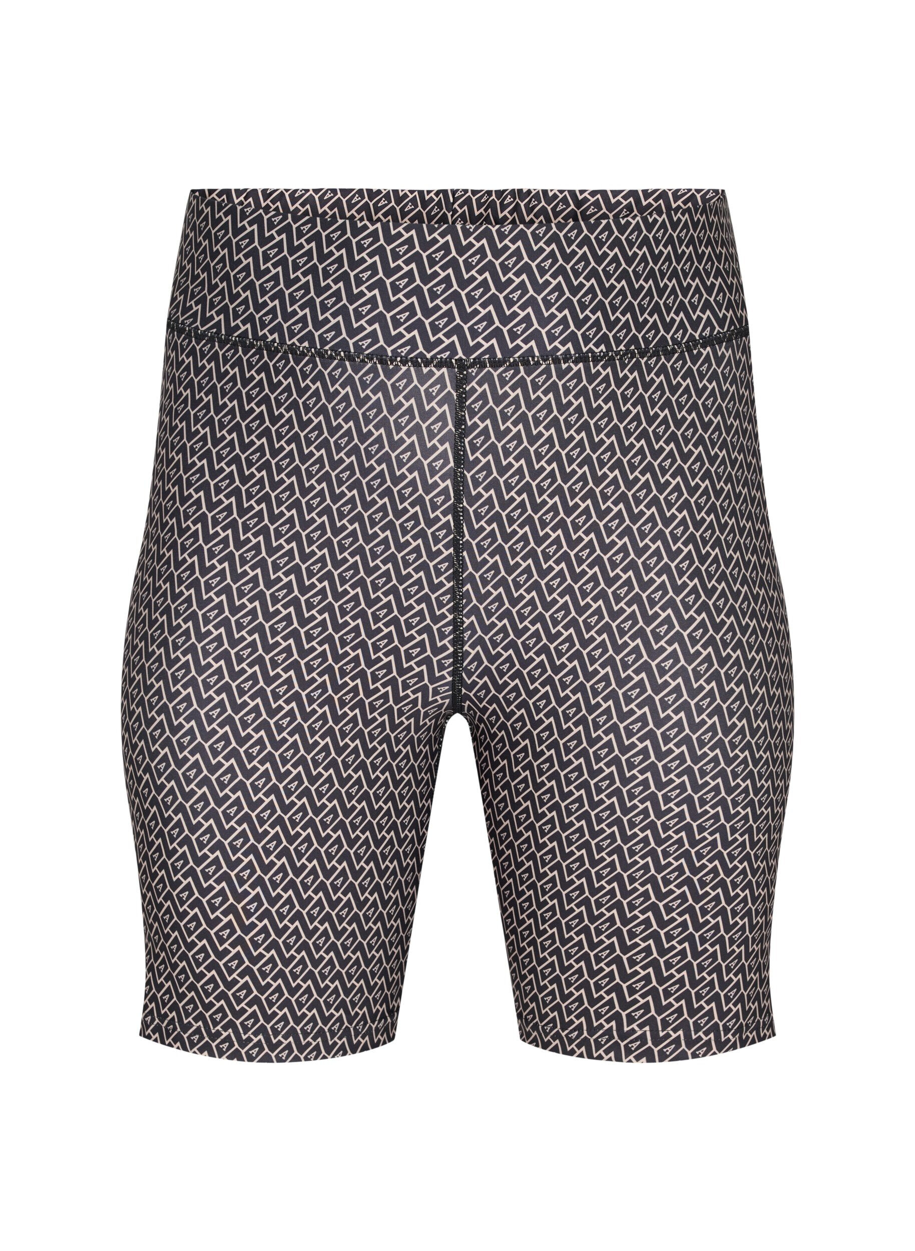 Zizzi M&oslash;nstret treningsshorts, Black w. Text Print, Packshot image number 0