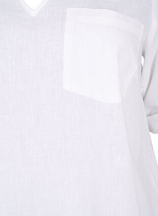 Kortermet tunika i bomullsblanding med lin, Bright White, Packshot image number 2