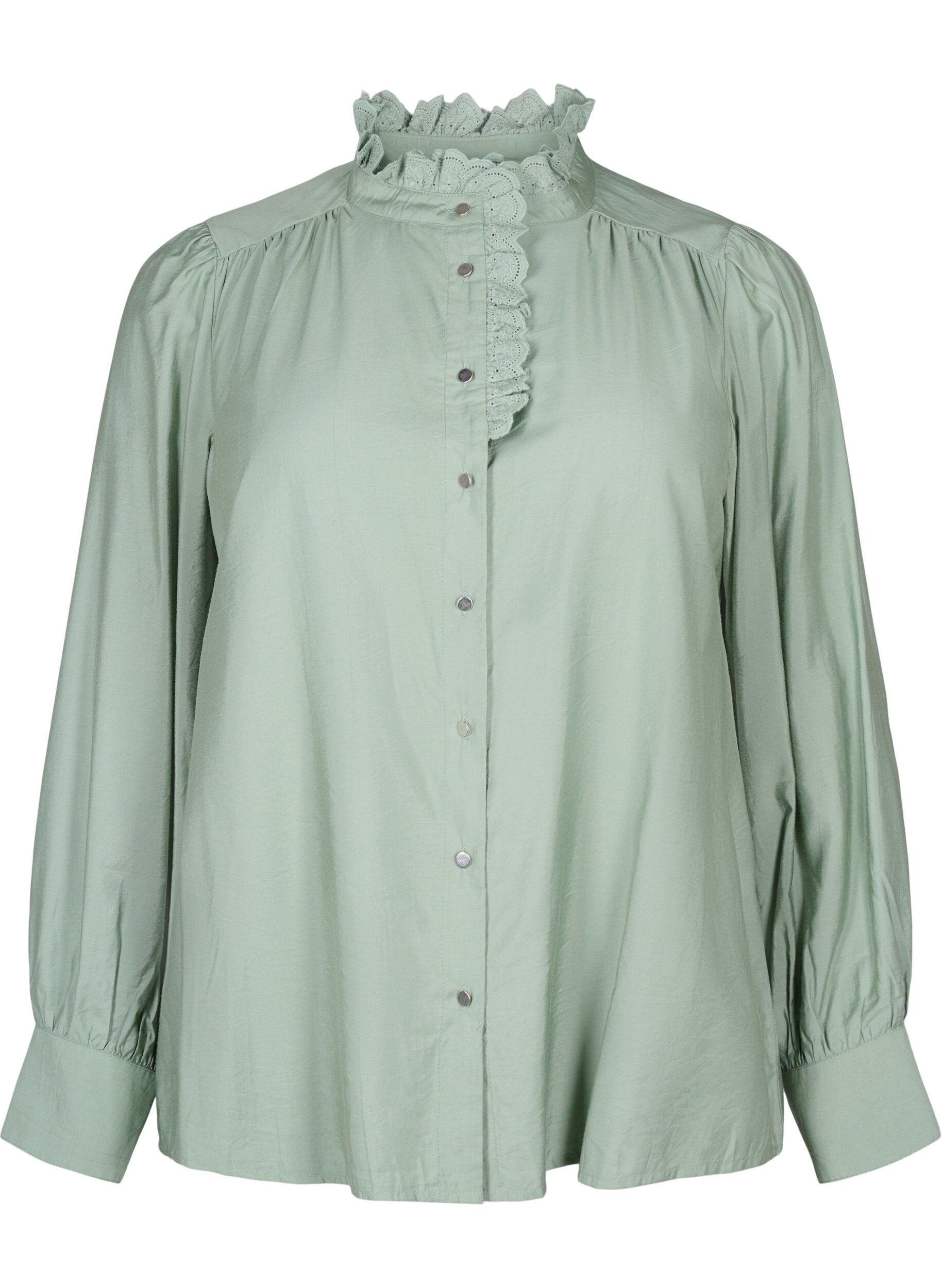 Zizzi Viscose skjorte Bluse med ruffles, Green Bay, Packshot image number 0