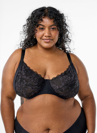 Zizzi Heldekkende BH med blonder, Black, Model image number 0