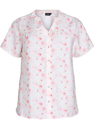 Skjortebluse med korte ermer og blomstertrykk, Rose Flower AOP