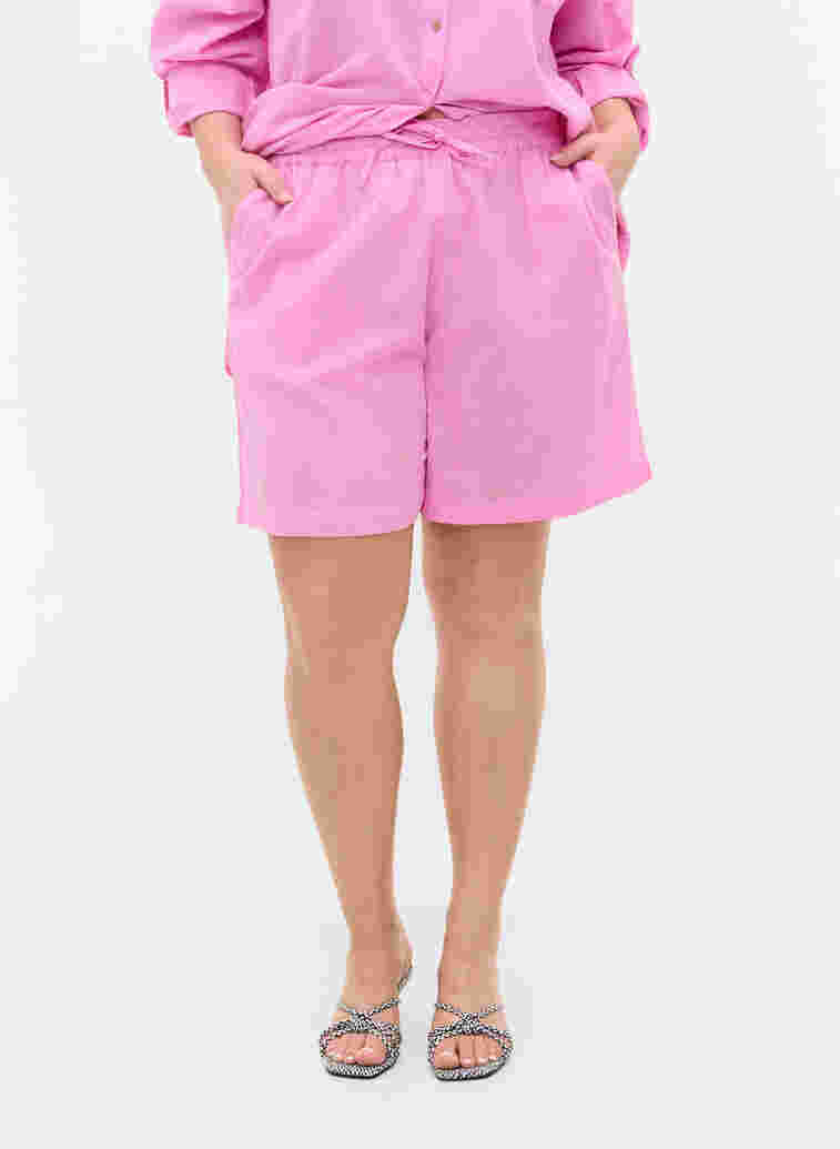 Løse shorts i bomullsmiks med lin, Begonia Pink, Model image number 1