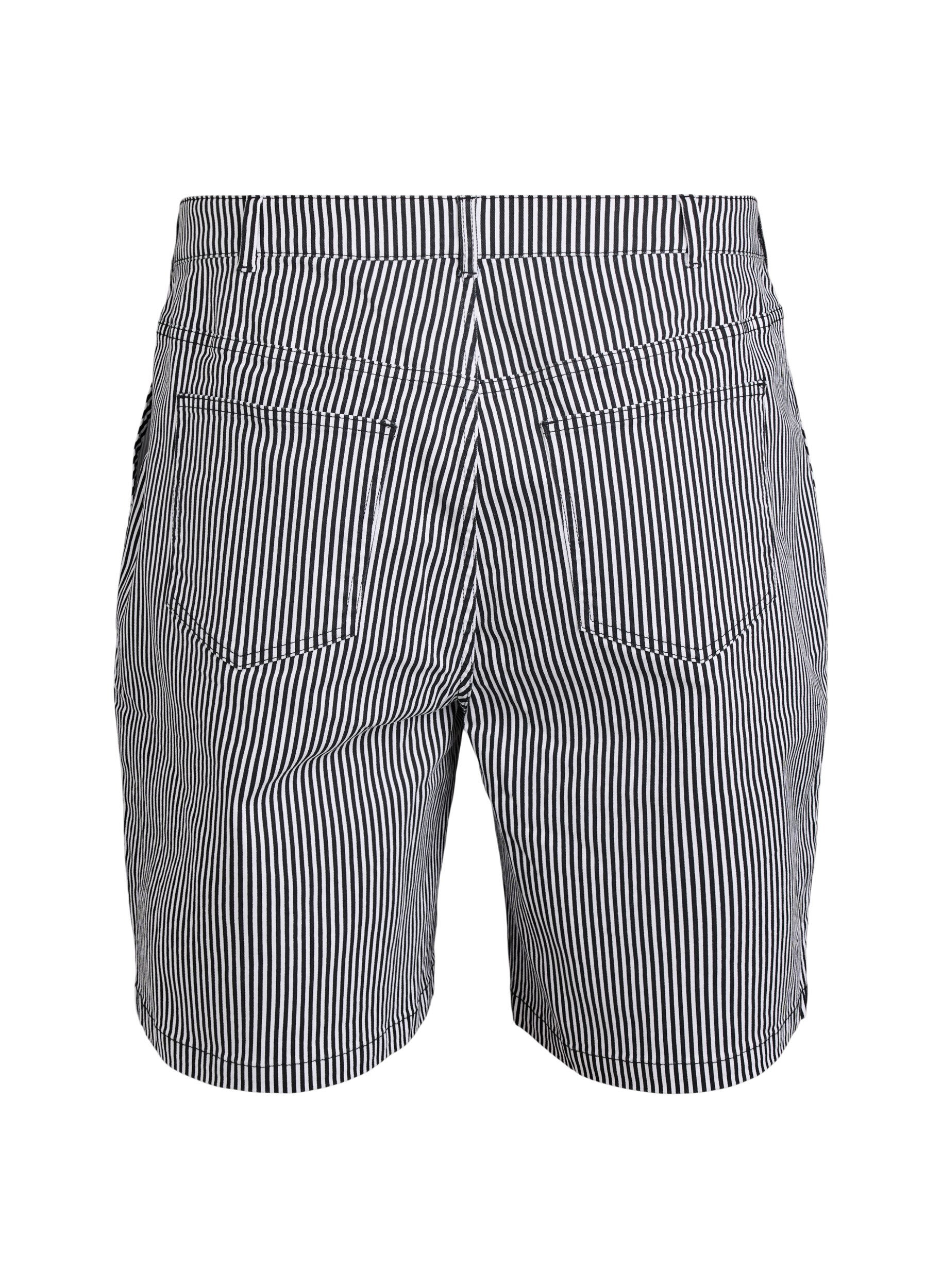 Zizzi Stripete Bermudashorts med h&oslash;y midje, Svart, Packshot image number 1