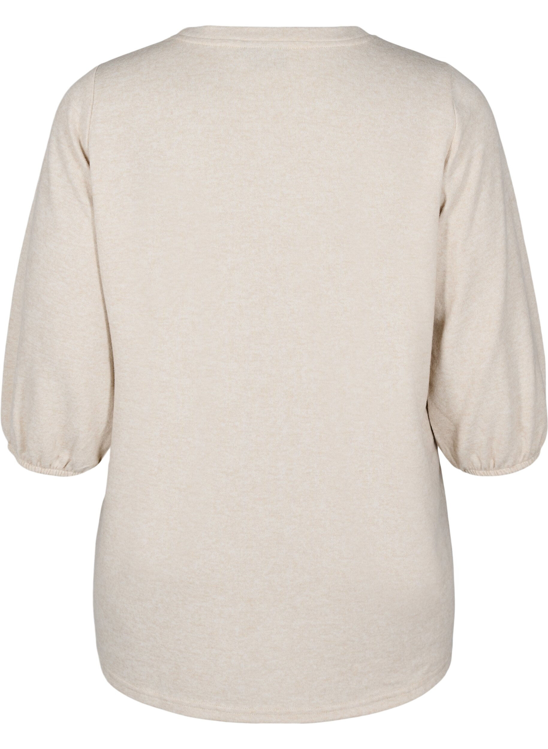 Zizzi Bluse med blomsterbroderi og 3/4 ermer, Oatmeal Melange, Packshot image number 1