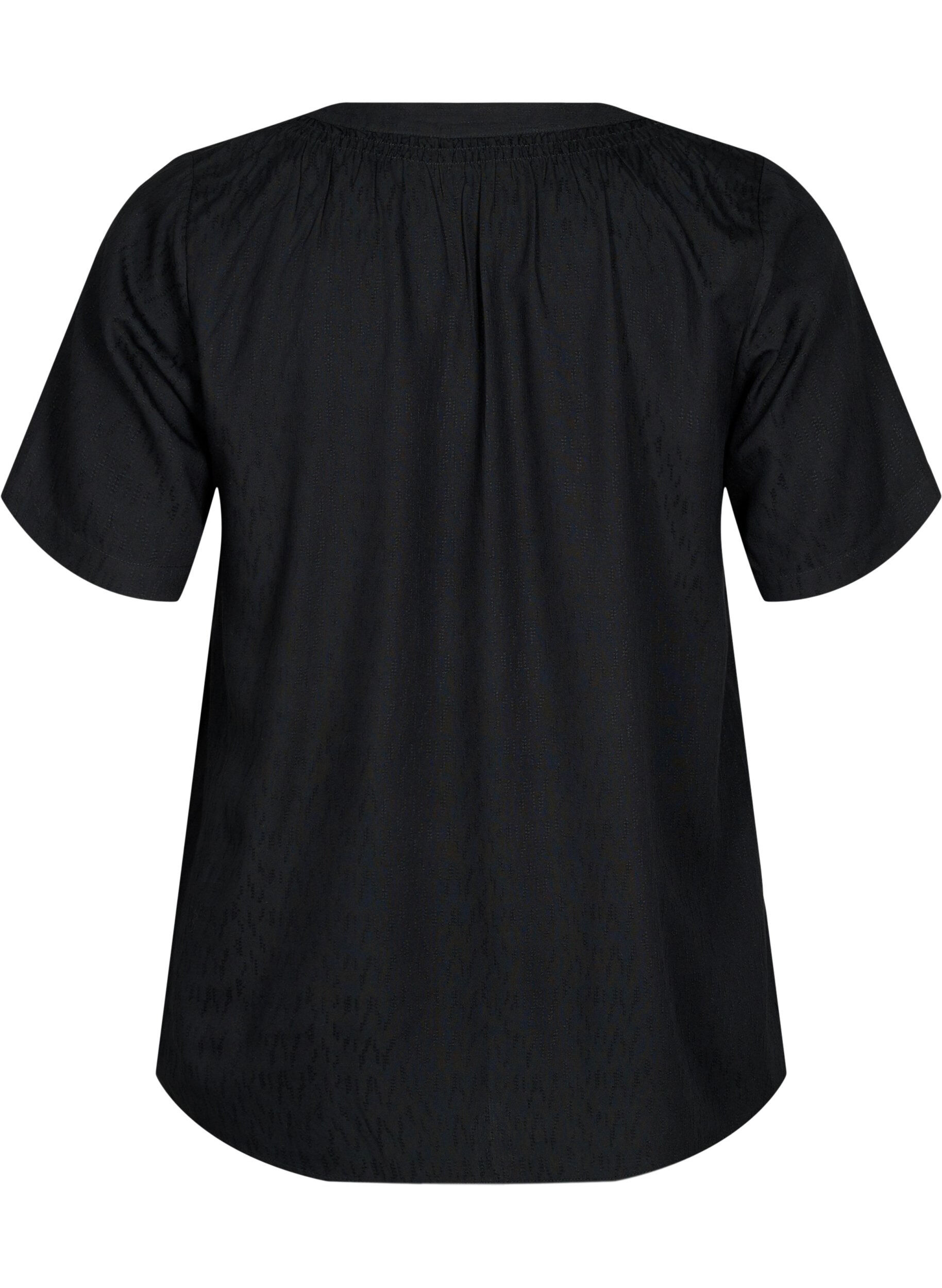 Zizzi Kortermet bluse i viskose med V-hals, Black, Packshot image number 1