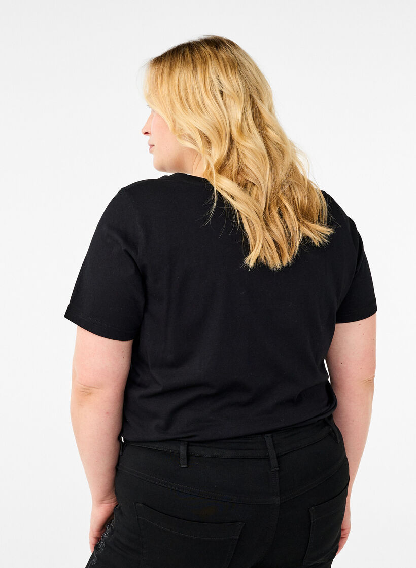 T-skjorte i bomull med rhinestone-motiv, Black w. Radiance, Model image number 1
