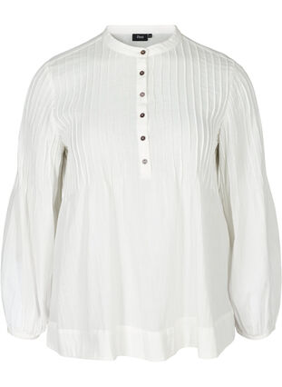 Langermet bluse i bomull, Bright White, Packshot image number 0