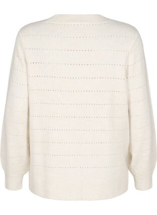 Zizzi Strikket bluse med rund hals og hulmønster, Birch Mel., Packshot image number 1