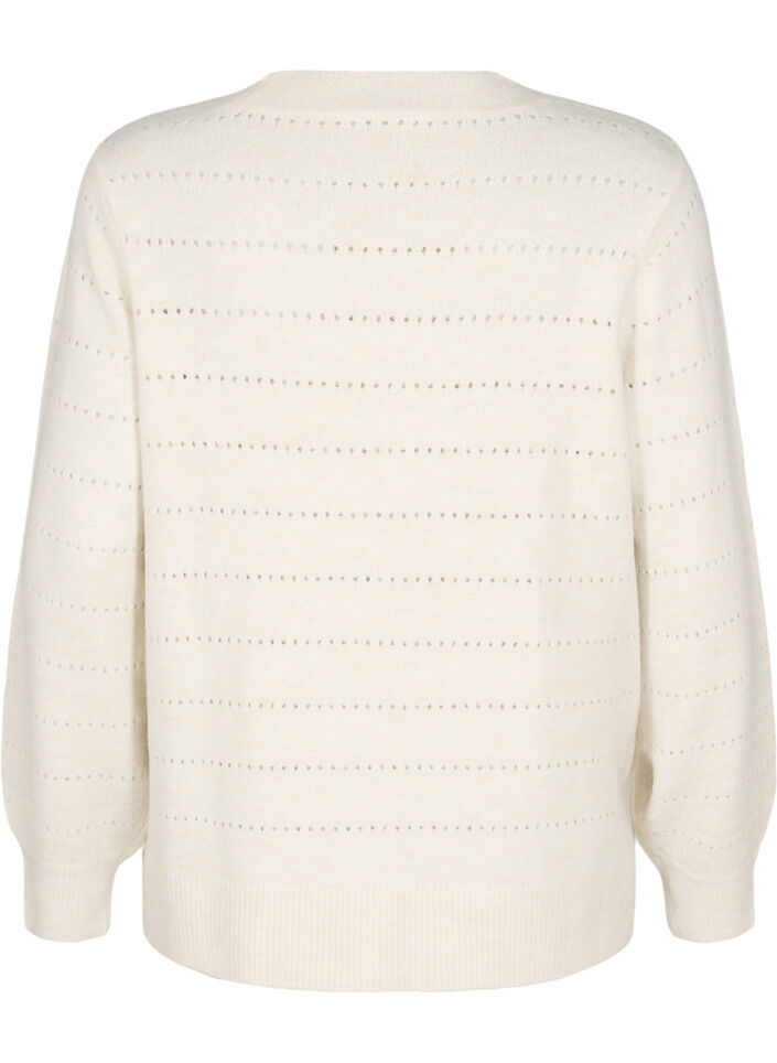 Strikket bluse med rund hals og hulmønster, Birch Mel., Packshot image number 1
