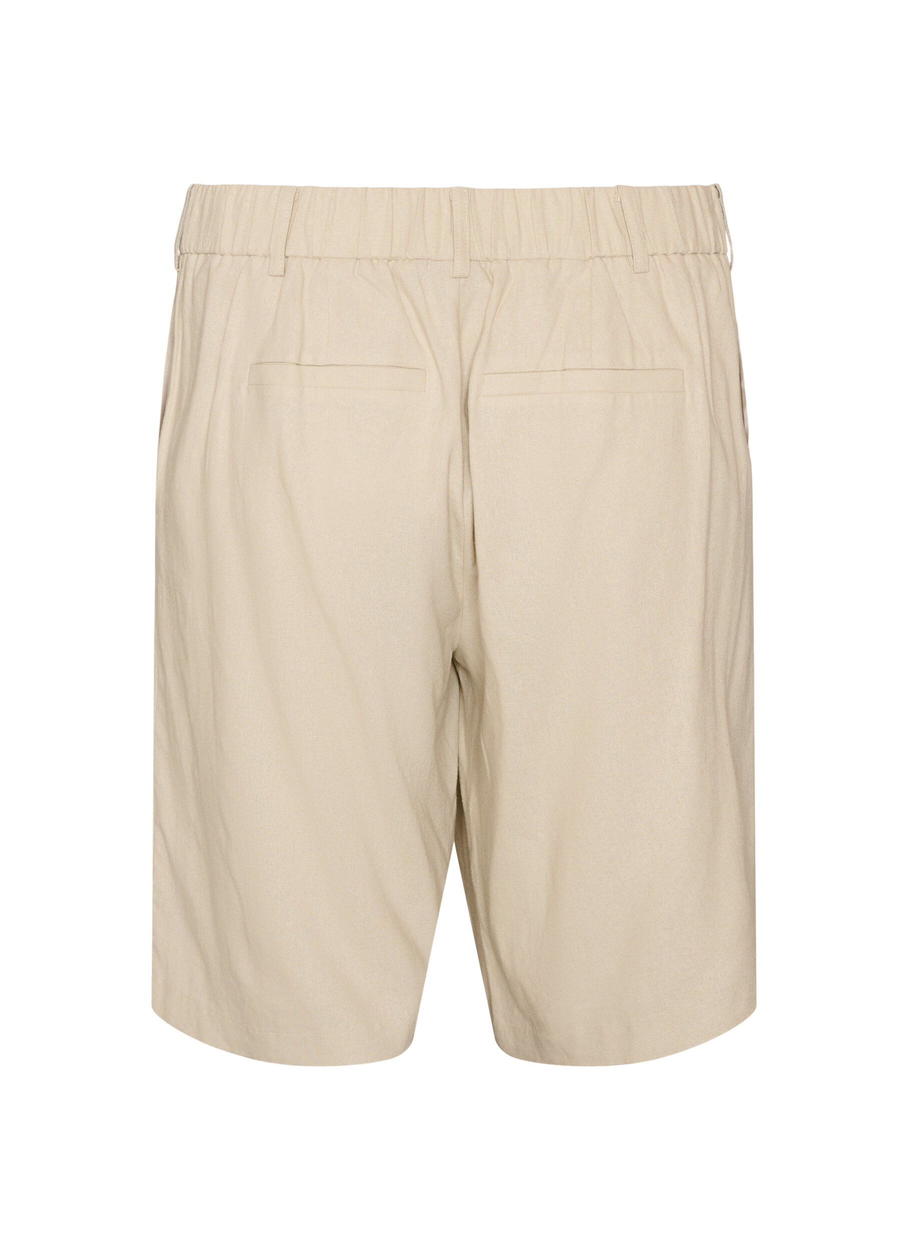 ZizziBermudashorts med h&oslash;y midje i lin og viskose, Beige, Packshot image number 1