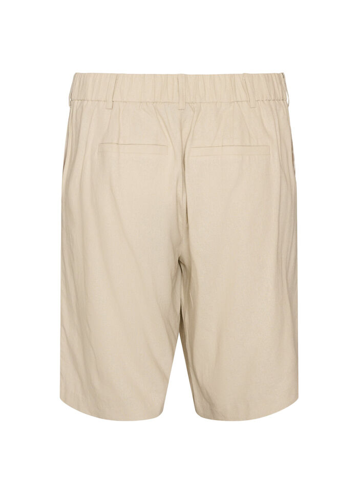 Bermudashorts med h&oslash;y midje i lin og viskose, Beige, Packshot image number 1