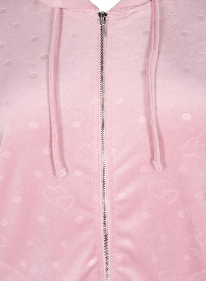 Velour cardigan med hette og lommer, Rosa, Packshot image number 2