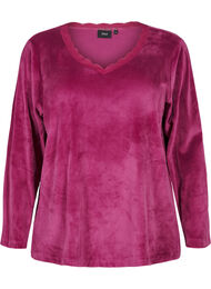 Velourbluse med v-hals, Boysenberry