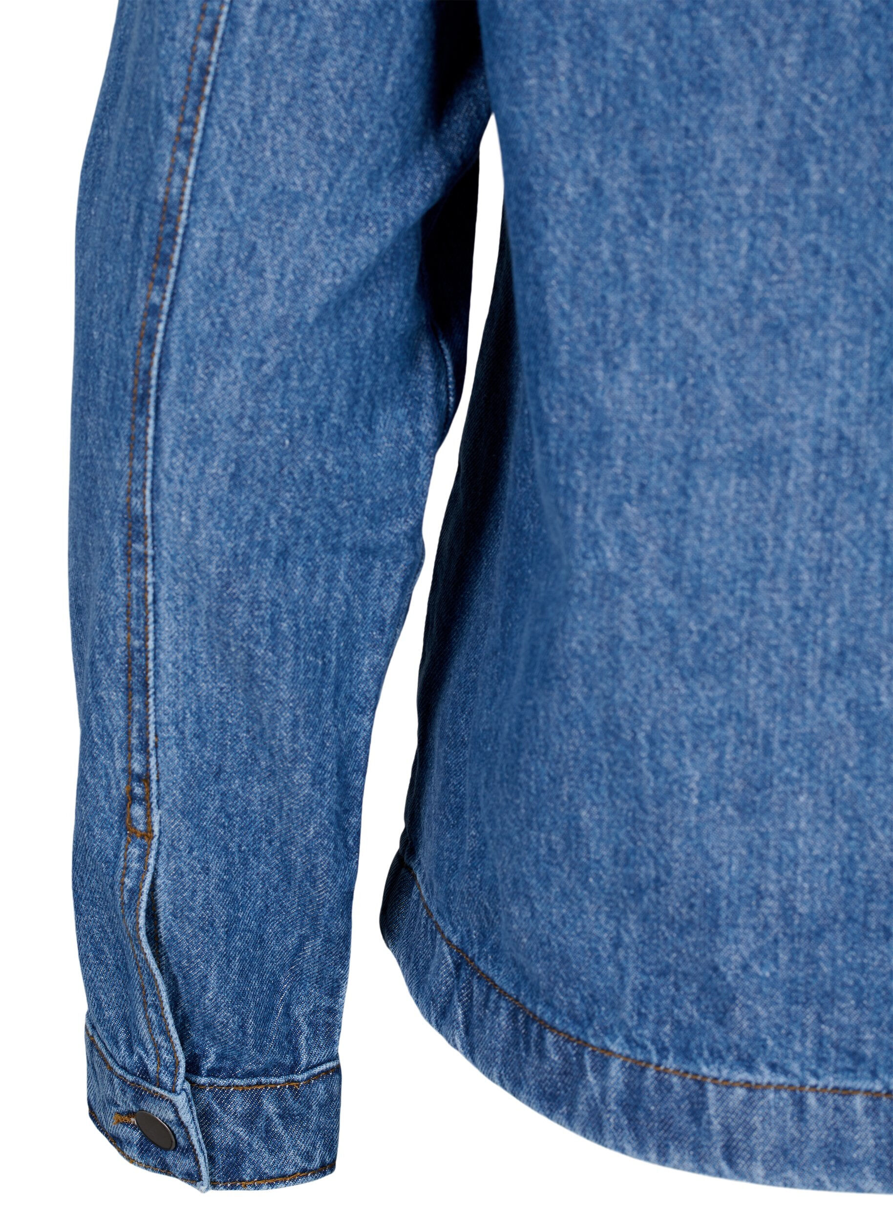 Zizzi Skjortejakke i denim med lommer, Blue Denim, Packshot image number 4