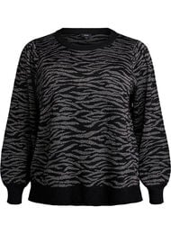 Mønstret strikkebluse med glittereffekt, Svart