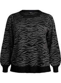 Mønstret strikkebluse med glittereffekt, Svart Mønstret strikkebluse med glittereffekt